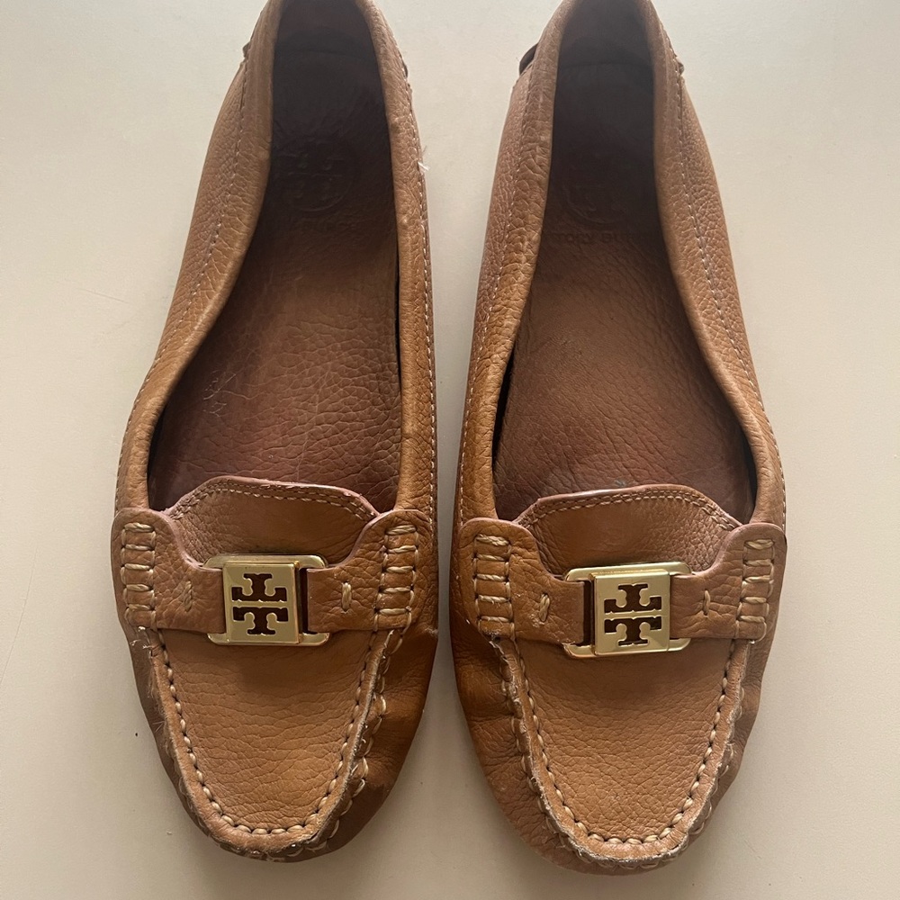 Tory Burch Brown Leather Loafers with Gold Accent